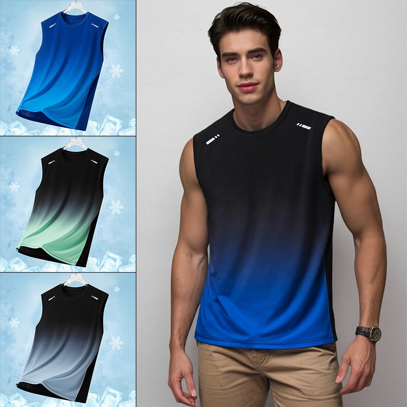 Running Hydration Vest - 男性グラデーションスポーツベスト軽量ノースリーブラウンドネック Tシャツ夏ランニングルーズフィットユーススポーツフィットネス通気性トップ