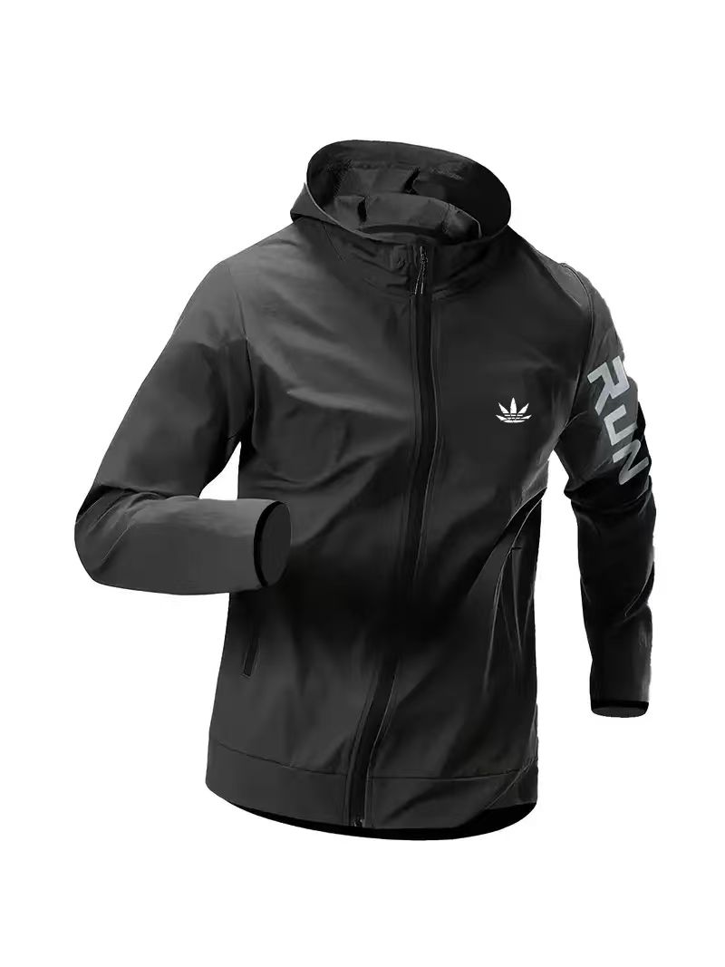 Running Gear Jacket - メンズ ランニング フード付き ウィンドブレーカー ジャケット 防水