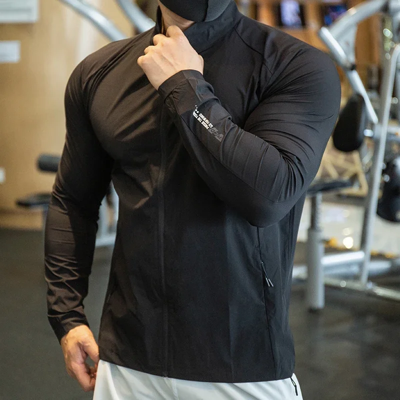 Running Gear Jacket - 男性用アイスシルク速乾ハイキングバスケットボールランニングジャケット薄型防水フィットネスジムアウトドアスポーツコートスキン男性用ウィンドブレーカー