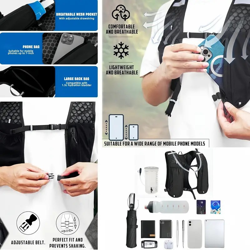 男女兼用ランニングベスト 防水通気性バックパック ハイキング - Running Hydration Vest のレビューと価格